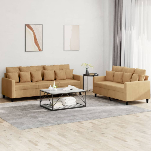 2 pcs conjunto de sofás com almofadões veludo castanho D