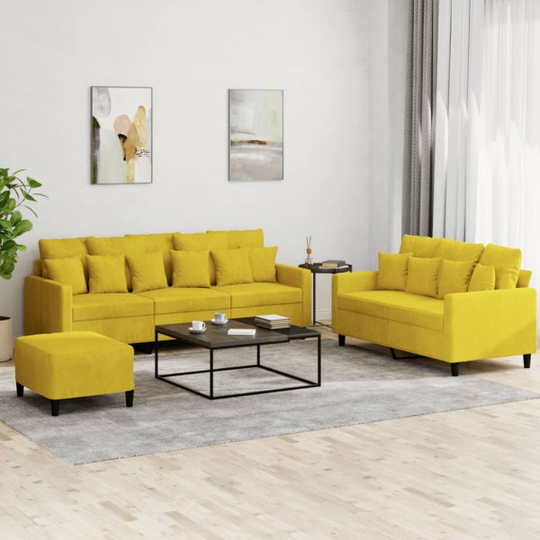3 pcs conjunto de sofás com almofadões veludo amarelo D