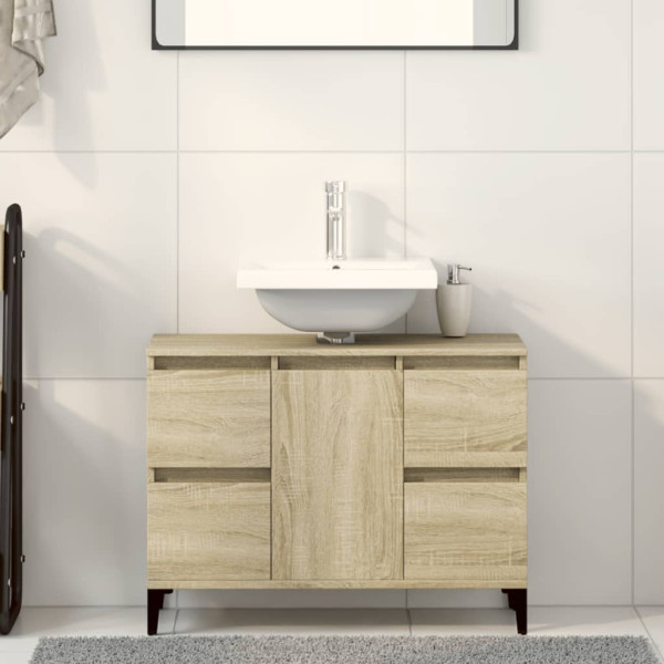 Armario de lavabo madera contrachapada roble Sonoma 80x33x60 cm M 4