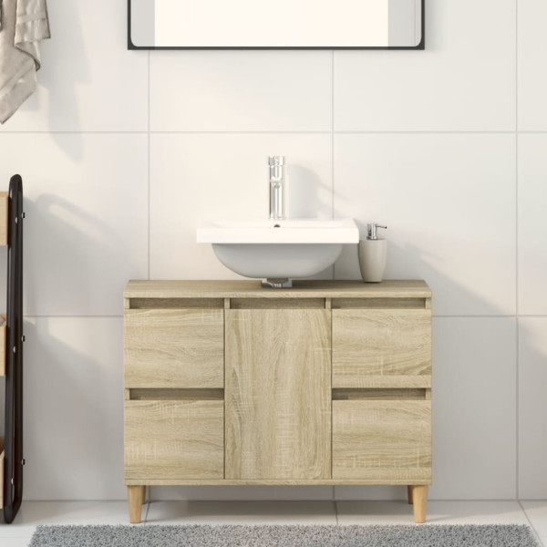 Armario de lavabo madera contrachapada roble Sonoma 80x33x60 cm D