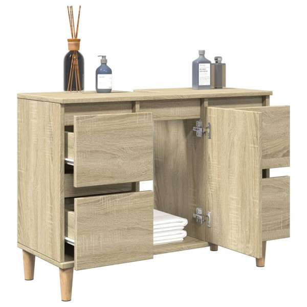 Armario de lavabo madera contrachapada roble Sonoma 80x33x60 cm M 4