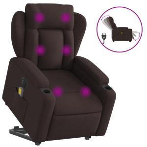 Sillón masaje eléctrico reclinable elevable tela marrón oscuro H