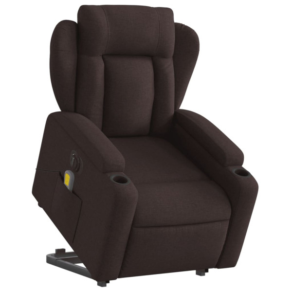 Sillón masaje eléctrico reclinable elevable tela marrón oscuro M 3