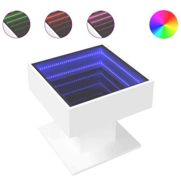 Mesa de centro con luz LED madera ingeniería blanca 50x50x45 cm M 2