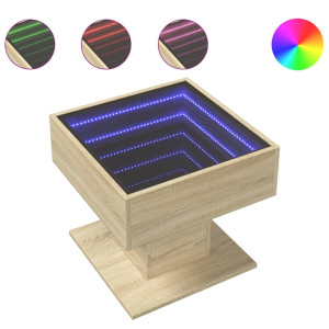 Mesa de centro y LED madera ingeniería roble Sonoma 50x50x45 cm H