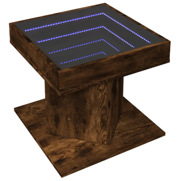 Mesa de centro y LED madera ingeniería roble ahumado 50x50x45cm M 3