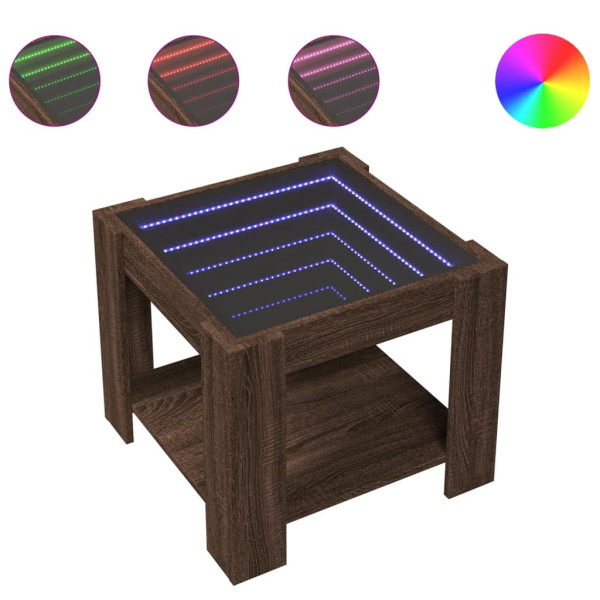 Mesa de centro y LED madera ingeniería marrón roble 53x53x45 cm M 2