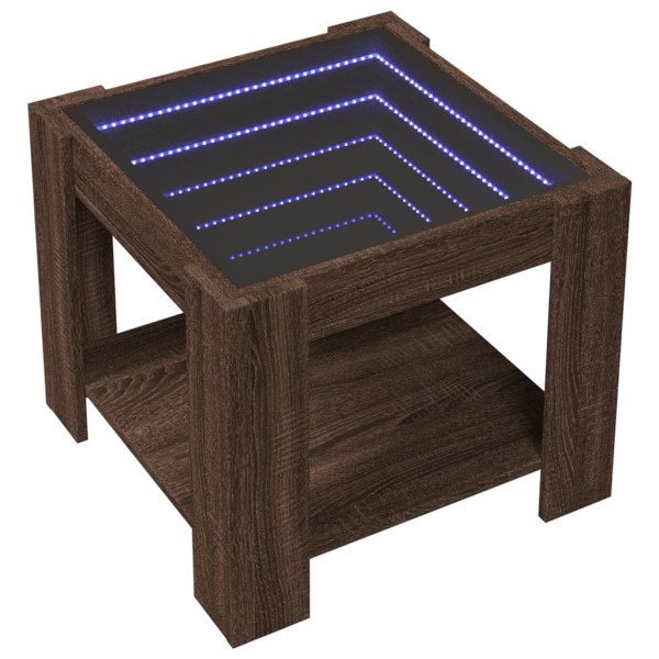 Mesa de centro y LED madera ingeniería marrón roble 53x53x45 cm M 3