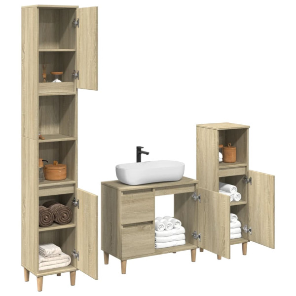 Set de muebles de baño 3 pzas madera contrachapada roble Sonoma M 3