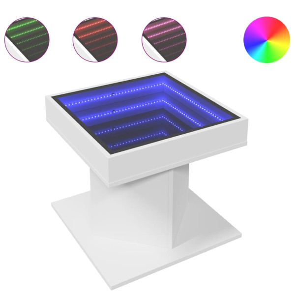 Mesa de centro con luz LED madera ingeniería blanca 50x50x45 cm M 2