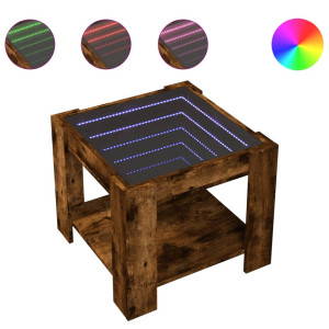 Mesa de centro y LED madera ingeniería roble ahumado 53x53x45cm H