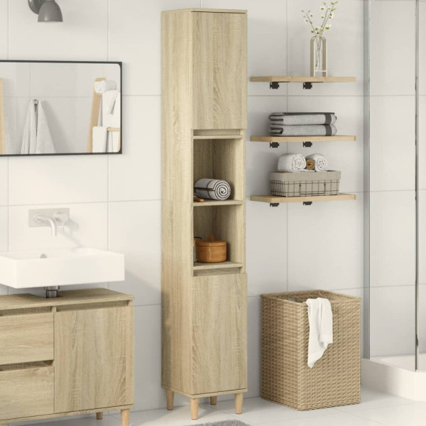 Armario de baño madera contrachapada roble Sonoma 30x30x190 cm D