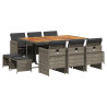 Set de comedor de jardín 11 pzas y cojines ratán sintético gris 2