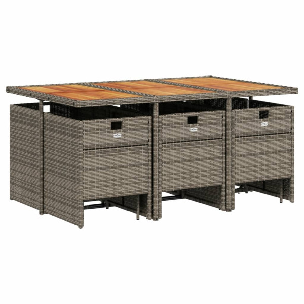 Set de comedor de jardín 11 pzas y cojines ratán sintético gris M 3