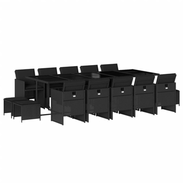 Set comedor de jardín con cojines 15 pzas ratán sintético negro M 2