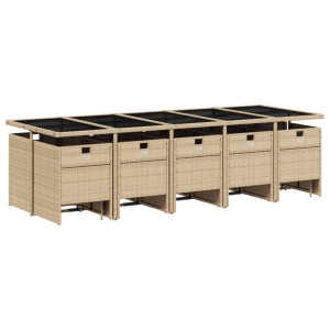 Set comedor de jardín con cojines 15 pzas ratán sintético beige H