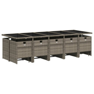 15 pcs conjunto jantar p/ jardim c/ almofadões vime PE cinzento H