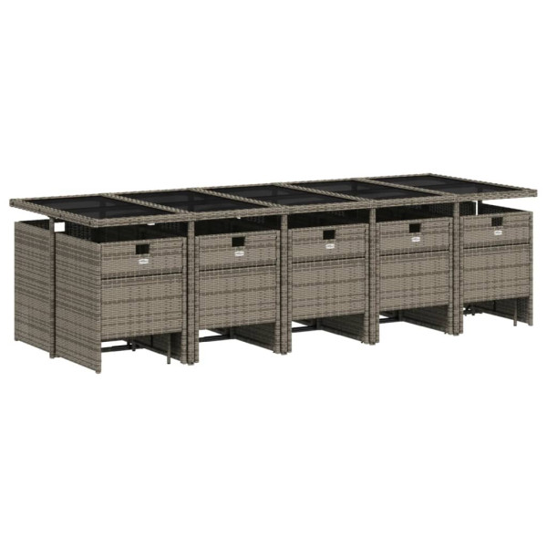 Set comedor de jardín con cojines 15 pzas ratán sintético gris M 2