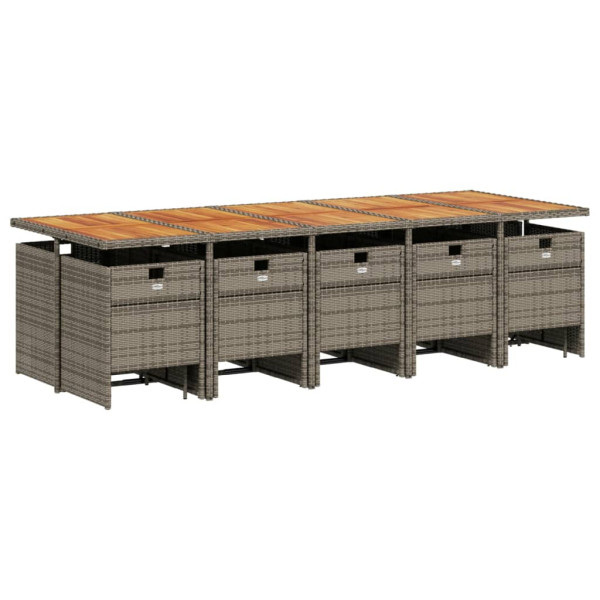 Set comedor de jardín con cojines 15 pzas ratán sintético gris M 3