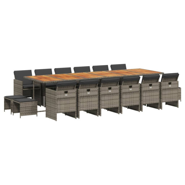 Set comedor de jardín 17 pzas y cojines ratán sintético gris M 2