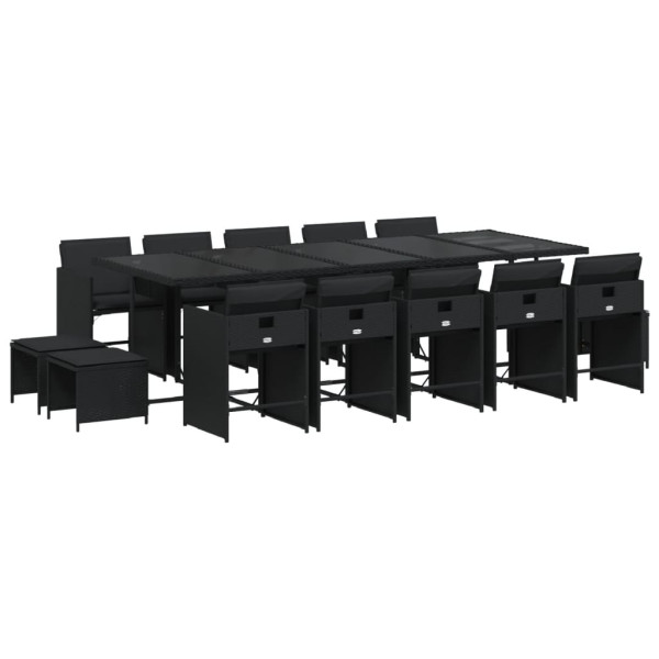 15 pcs conjunto de jantar p/jardim com almofadões vime PE preto M 2