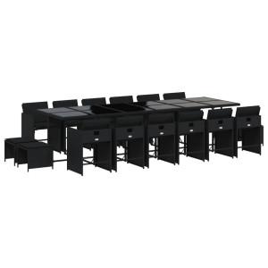 17 pcs conjunto de jantar p/ jardim c/ almofadões vime PE preto H