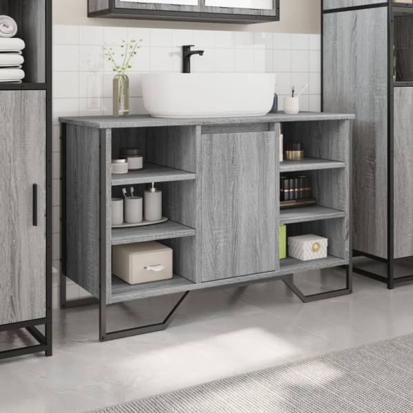Armario lavabo baño madera ingeniería gris Sonoma 91x35x60 cm M 3