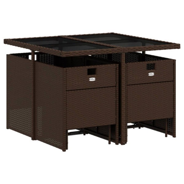 Set comedor para jardín 9 pzas y cojines ratán sintético marrón M 3