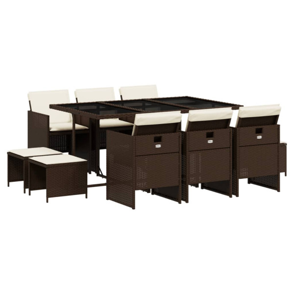 Set comedor de jardín 11 pzas y cojines ratán sintético marrón M 2