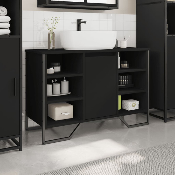 Armario de lavabo de baño madera ingeniería negro 91x35x60 cm M 3