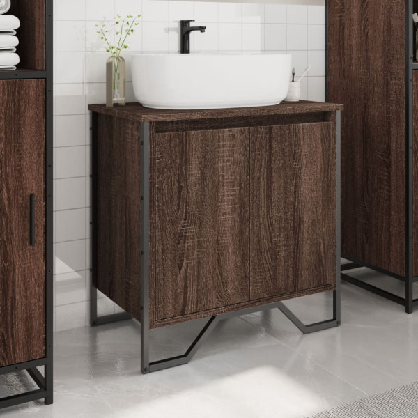 Armario lavabo baño madera ingeniería marrón roble 60x35x60 cm M 3