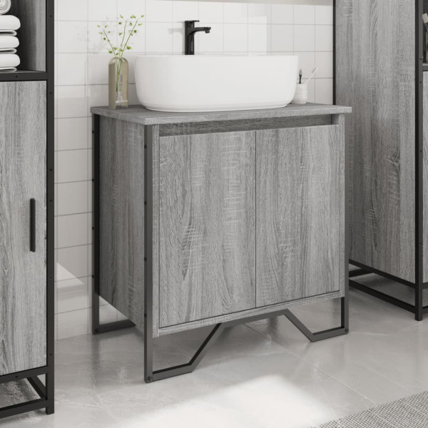Armario lavabo baño madera ingeniería gris Sonoma 60x35x60 cm M 3