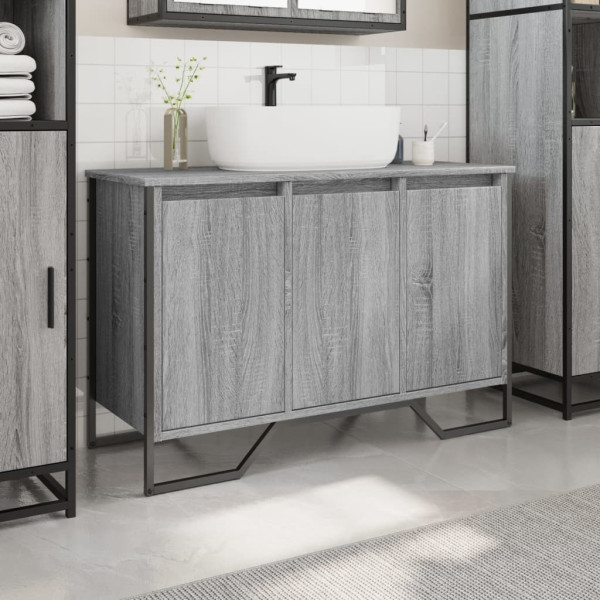 Armario lavabo baño madera ingeniería gris Sonoma 91x35x60 cm M 3