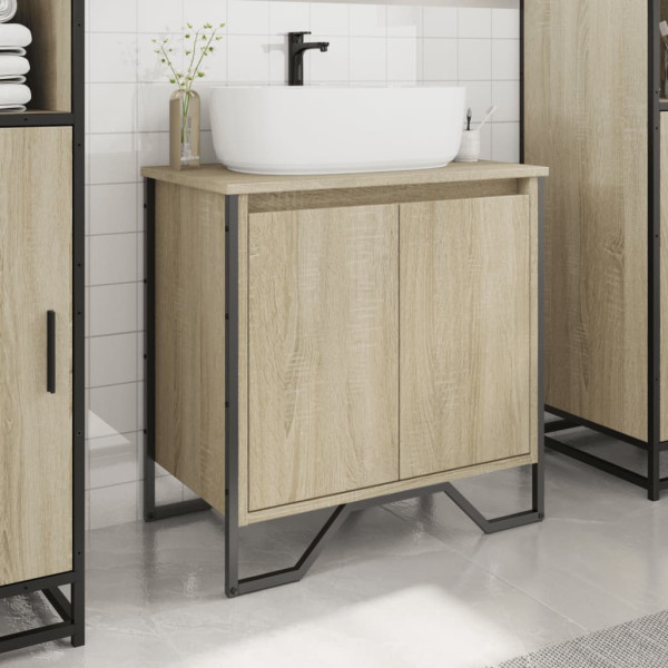 Armario lavabo baño madera ingeniería roble Sonoma 60x35x60 cm M 3