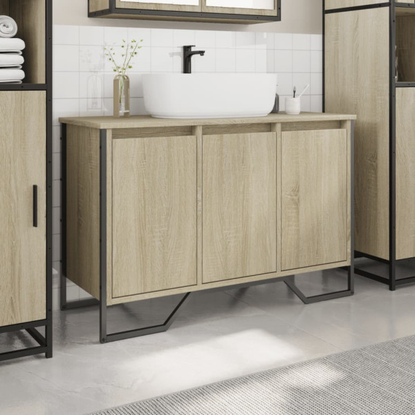 Armario lavabo baño madera ingeniería roble Sonoma 91x35x60 cm M 3
