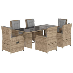 Set comedor de jardín 7 pzas con cojines ratán sintético beige H