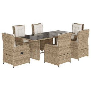 Set comedor de jardín 7 pzas con cojines ratán sintético beige H