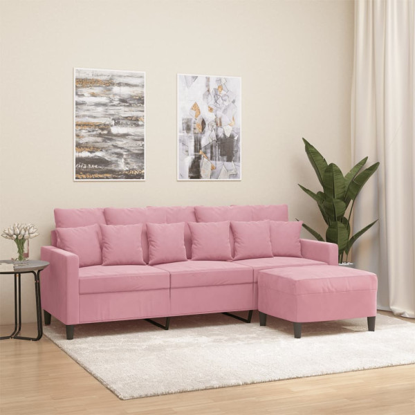Sofá de 3 plazas con taburete de terciopelo rosa180 cm D