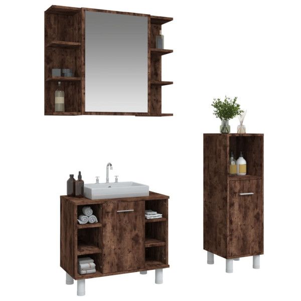 Set de muebles baño 3 pzas madera contrachapada roble ahumado M 3