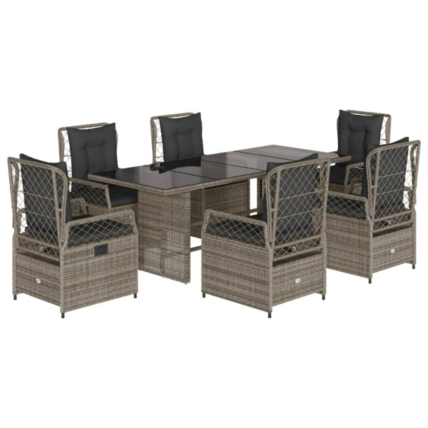 Set comedor jardín 7 pzas y cojines ratán sintético gris M 2