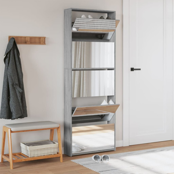 Mueble zapatero y espejo 5 niveles gris Sonoma 63x17x169.5 cm M 3