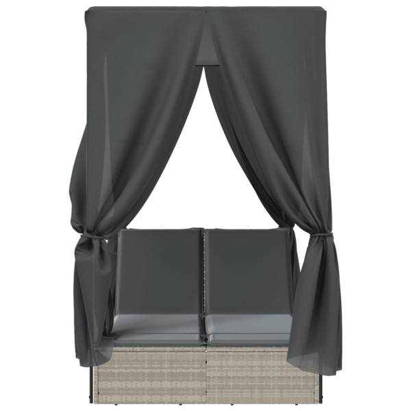 Espreguiçadeira dupla c/ teto e cortinas vime PE cinzento-claro M 4