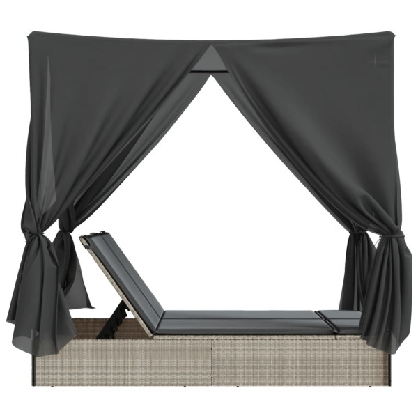 Espreguiçadeira dupla c/ teto e cortinas vime PE cinzento-claro M 5