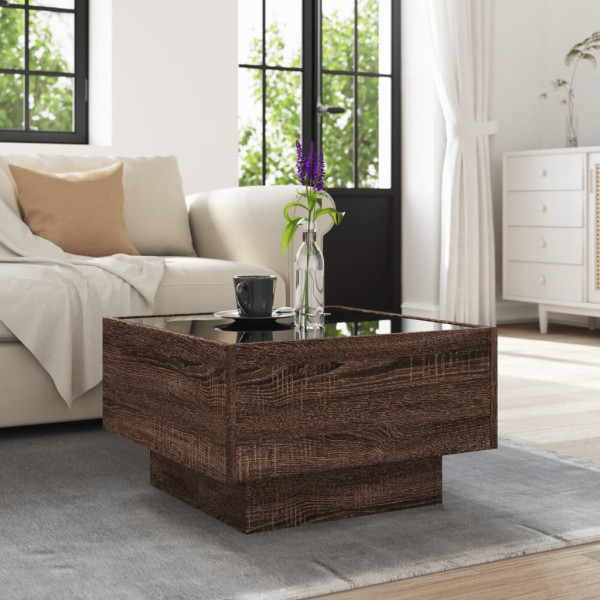 Mesa de centro y LED madera ingeniería marrón roble 50x50x30 cm M 4