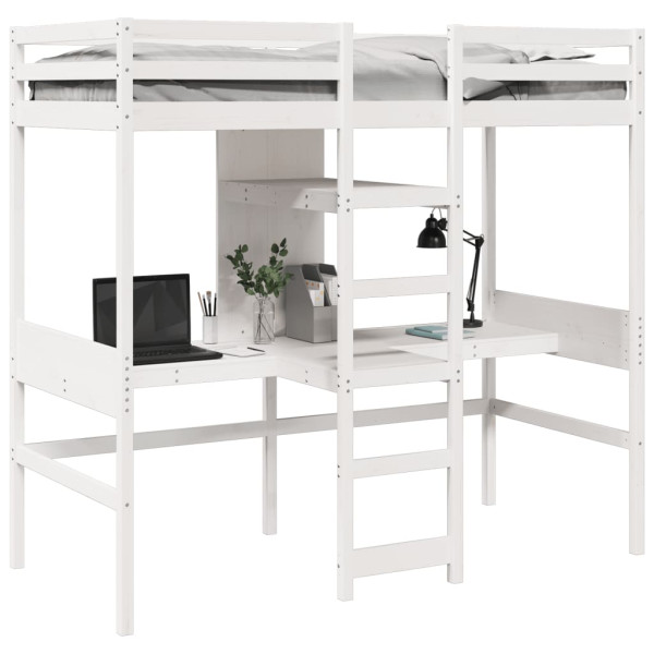 Cama alta sem colchão 90x190 cm pinho maciço branco M 4