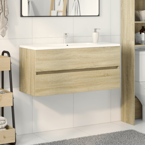 Mueble de lavabo de baño madera roble Sonoma 100x38.5x45 cm M 3