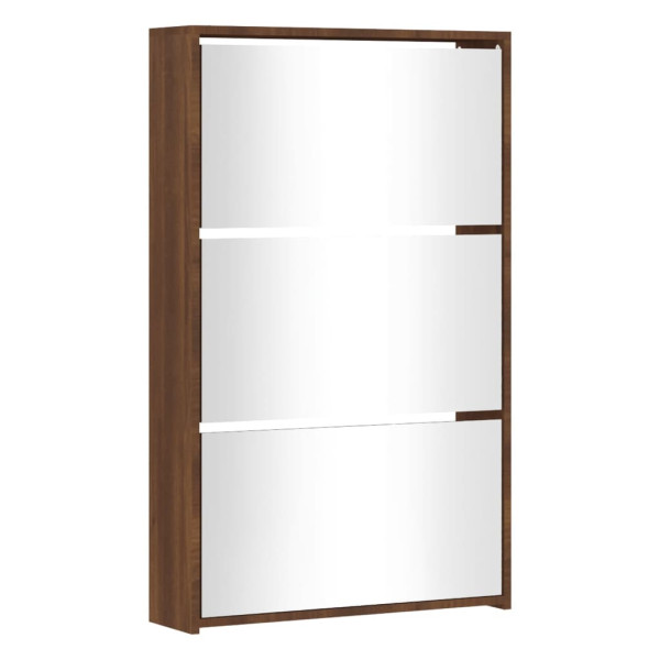 Mueble zapatero y espejo 3 niveles roble marrón 63x17x102.5 cm M 3