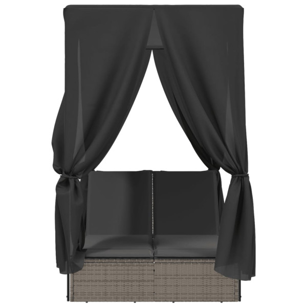 Espreguiçadeira dupla com teto e cortinas vime PE cinzento M 4