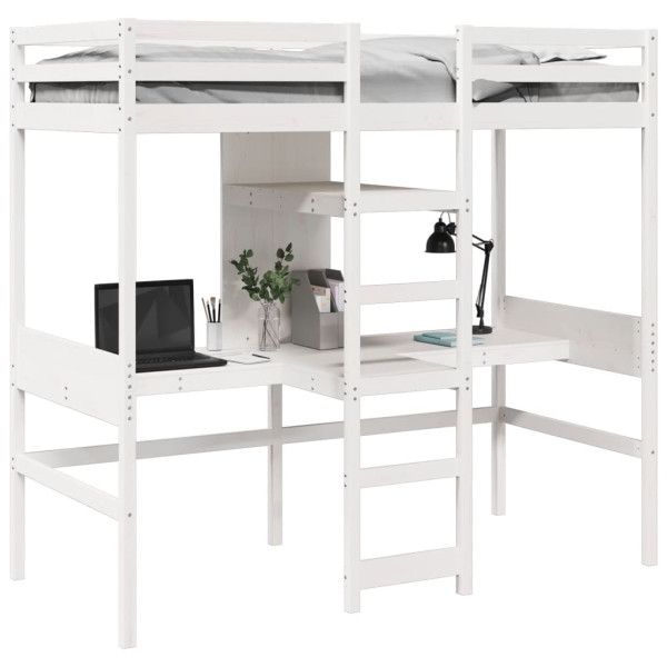 Cama alta sem colchão 75x190 cm pinho maciço branco M 4