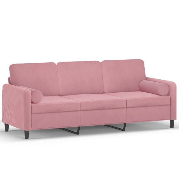 Sofá 3 lugares c/ almofadas decorativas 180 cm veludo rosa M 2